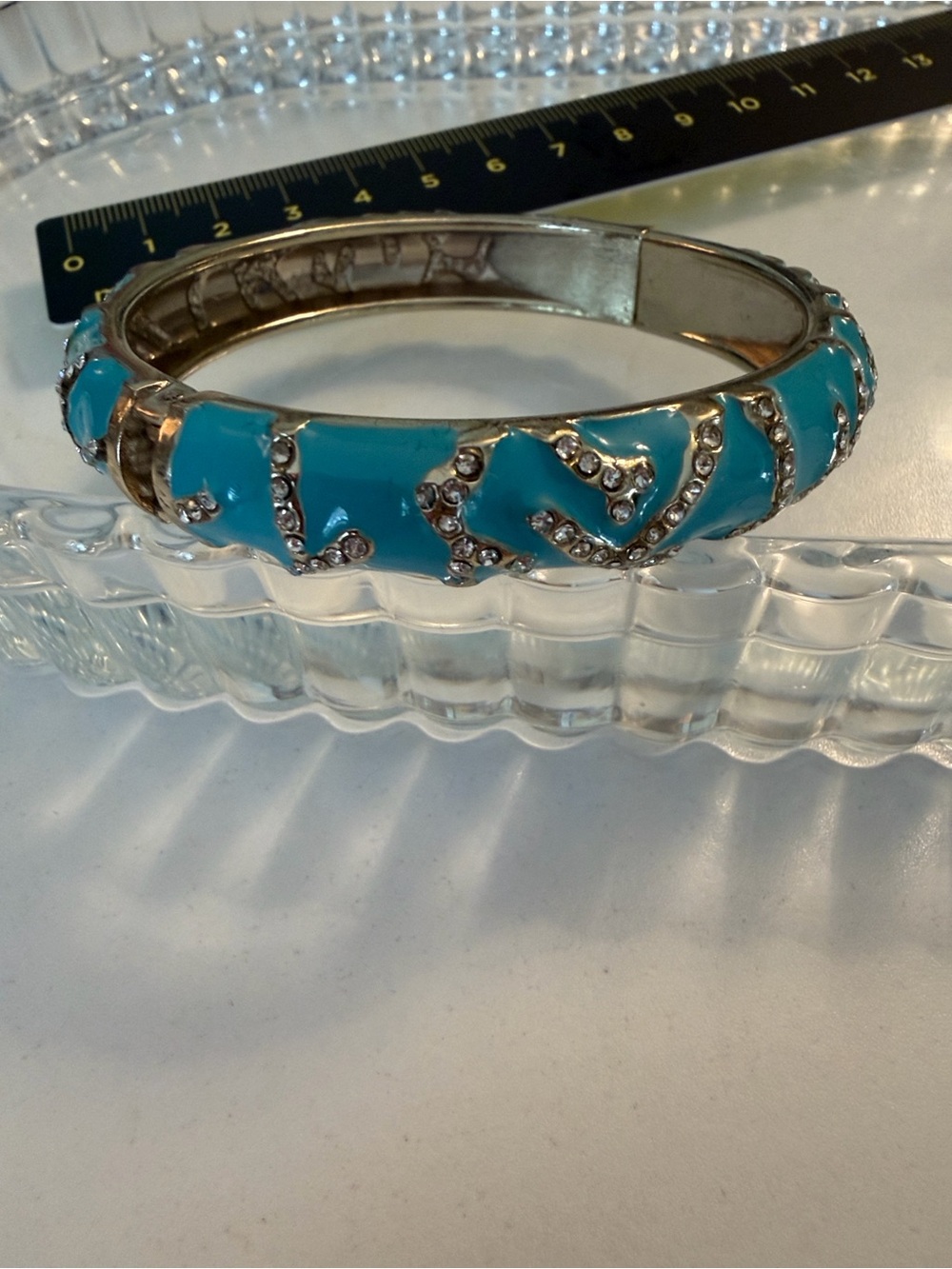 Sequin Turquoise Crystal Accent Hinged Bangle Bracelet